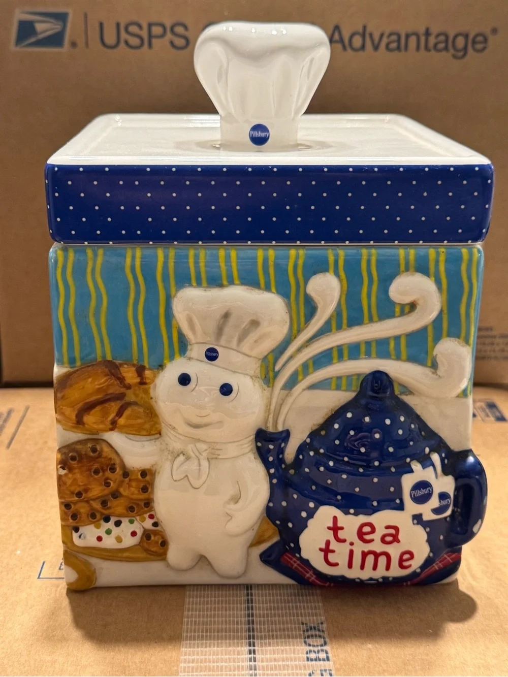 The Pillsbury Doughboy ceramic cookie canister jar tea time
